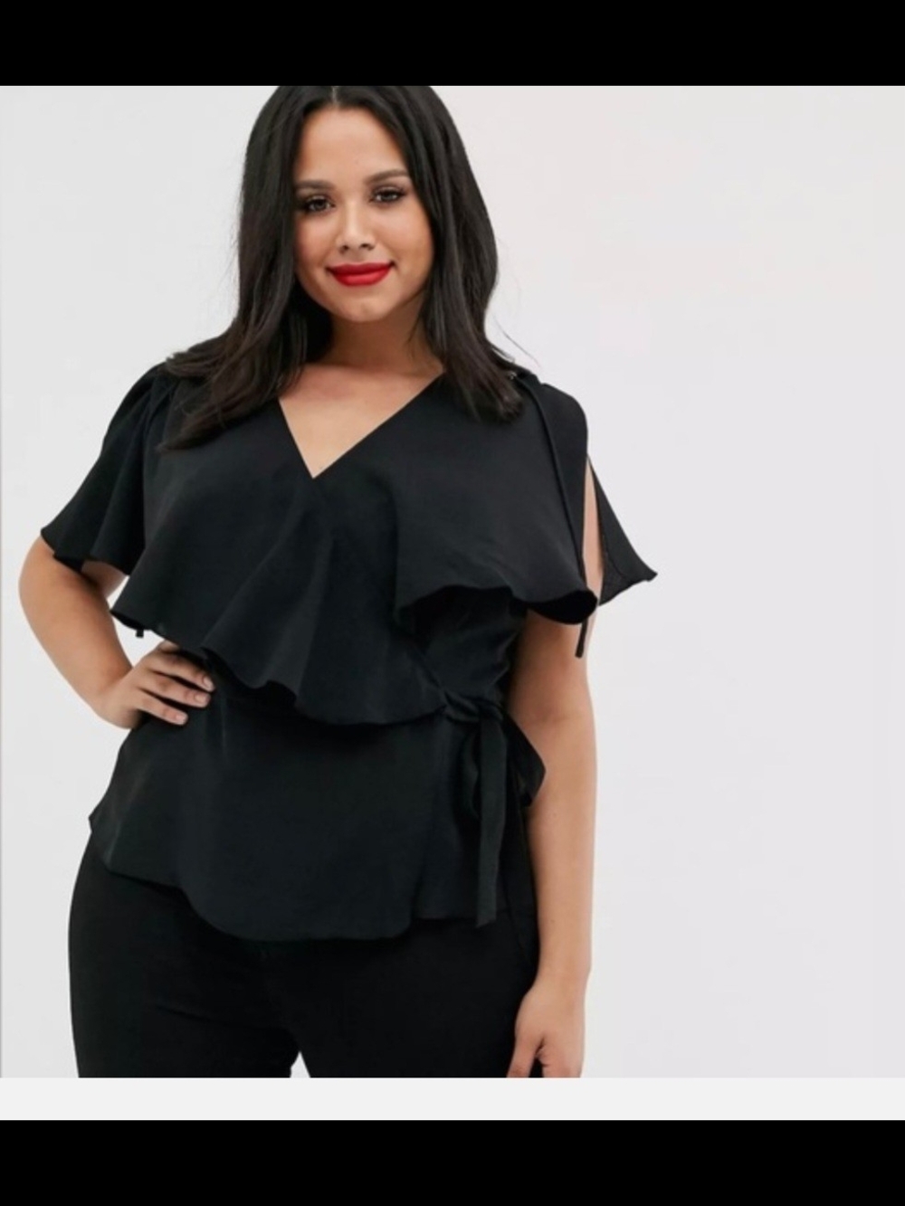 ASOS Curve Black Flutter Wrap Blouse